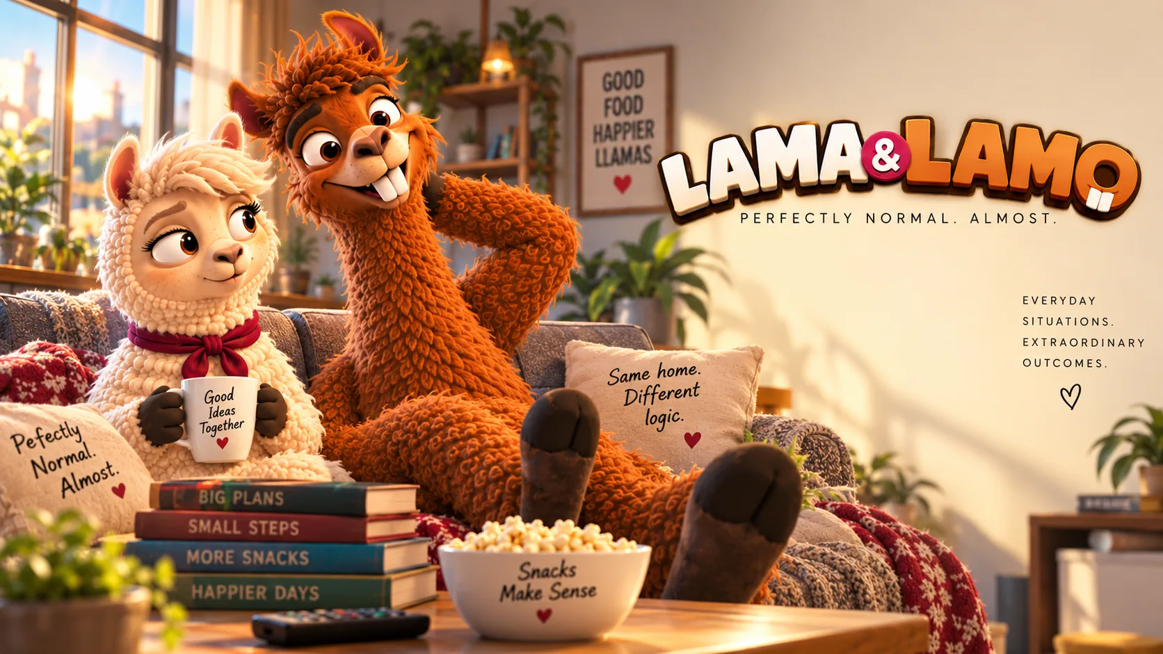 LAMA and LAMO sharing snacks at home